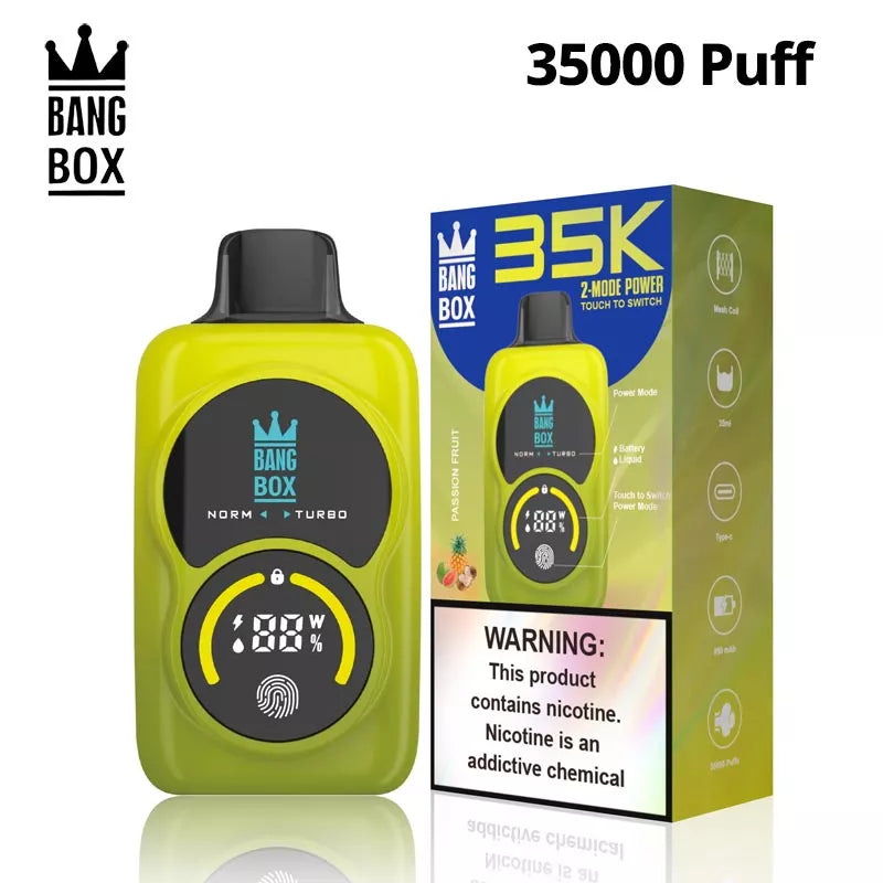 Bang Box 35000 Puffs Touch Control 2 Power Mode Double Screen Vape-950mAh Battery. 35ml E-liquid. Multiple Nicotine 12 Flavors
