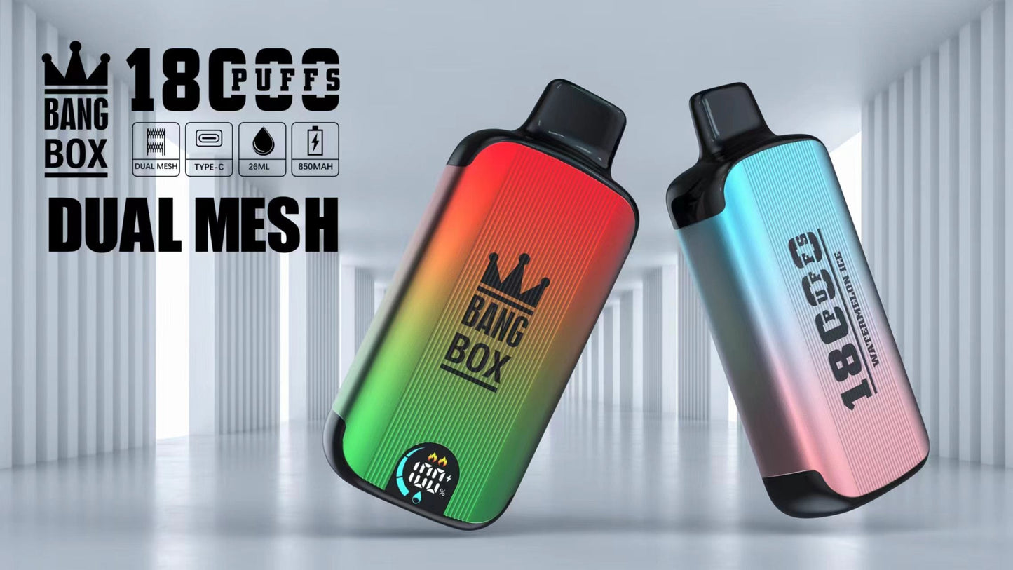 Bangbox 18000 Puffs Smart Screen Disposable E Cigarettes Vape Puff 18k Dual Mesh Coil Led display battery 26ml 850MAH 12Flavors.