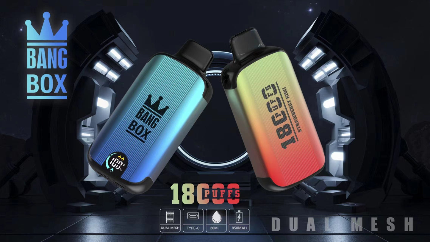 Bangbox 18000 Puffs Smart Screen Disposable E Cigarettes Vape Puff 18k Dual Mesh Coil Led display battery 26ml 850MAH 12Flavors.