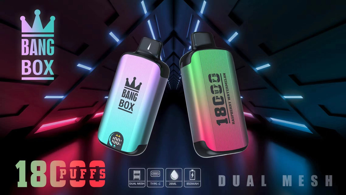 Bangbox 18000 Puffs Smart Screen Disposable E Cigarettes Vape Puff 18k Dual Mesh Coil Led display battery 26ml 850MAH 12Flavors.