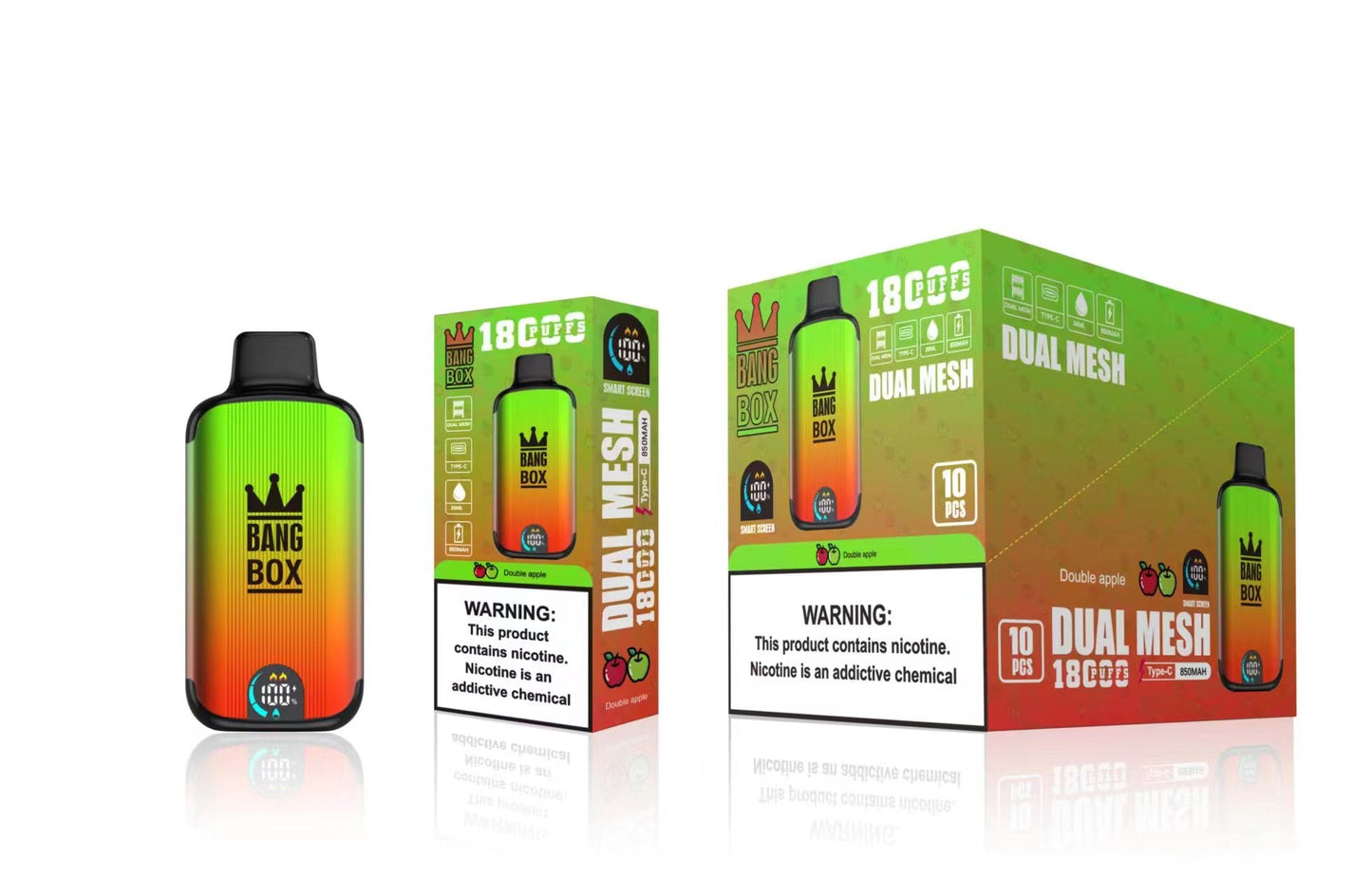 Bangbox 18000 Puffs Smart Screen Disposable E Cigarettes Vape Puff 18k Dual Mesh Coil Led display battery 26ml 850MAH 12Flavors.