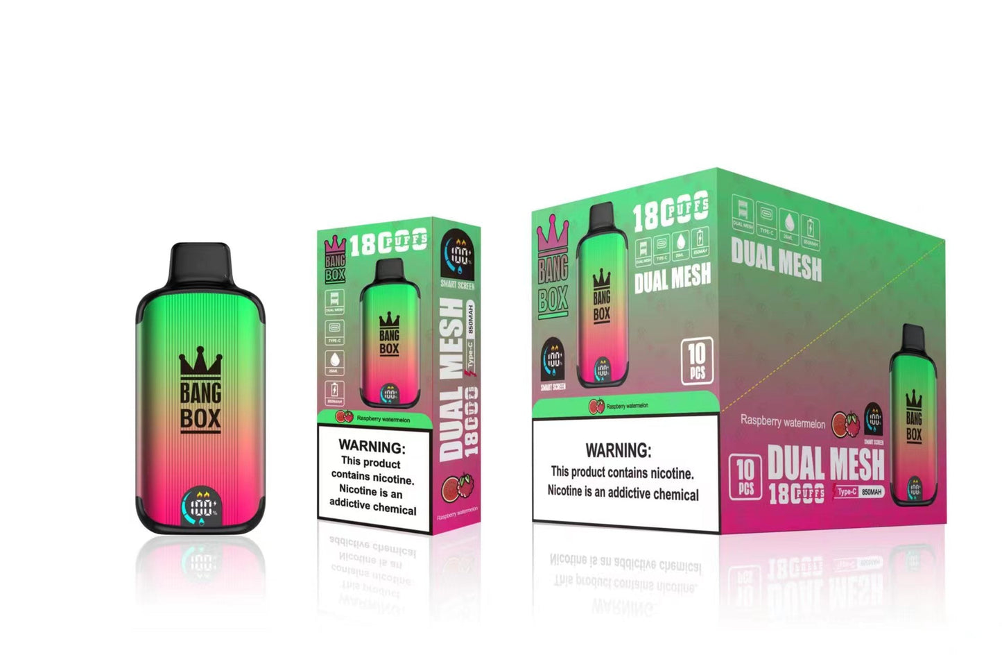 Bangbox 18000 Puffs Smart Screen Disposable E Cigarettes Vape Puff 18k Dual Mesh Coil Led display battery 26ml 850MAH 12Flavors.