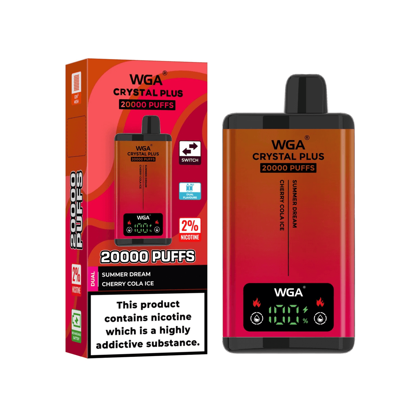 WGA Crystal PLUS SMART double flavor 20000 puff Disposable Vape Wholesale,650 mAh 25 ML 15 Flavors