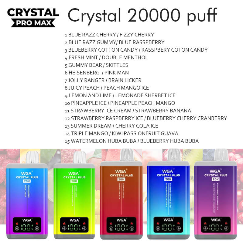 WGA Crystal PLUS SMART double flavor 20000 puff Disposable Vape Wholesale,650 mAh 25 ML 15 Flavors
