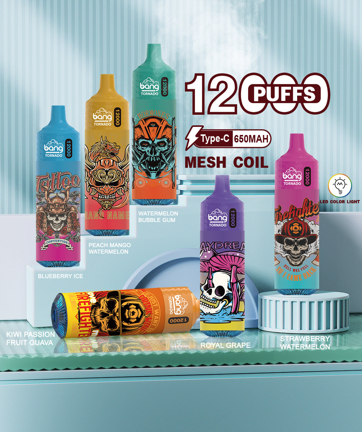 BangKing 12000 Puffs Smart Full Screen Turn Ice Wholesale Disposable Vape Puff 12k Prefilled Pod