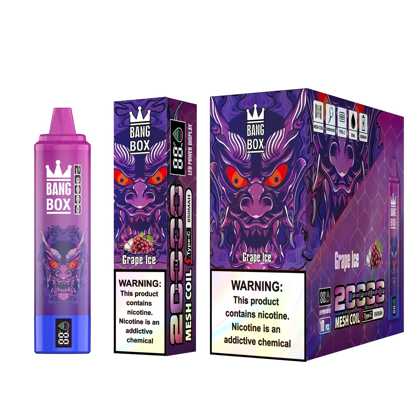 Bangbox 20000puff vape Led display battery .26ML 850MAH .12 Flavor Display