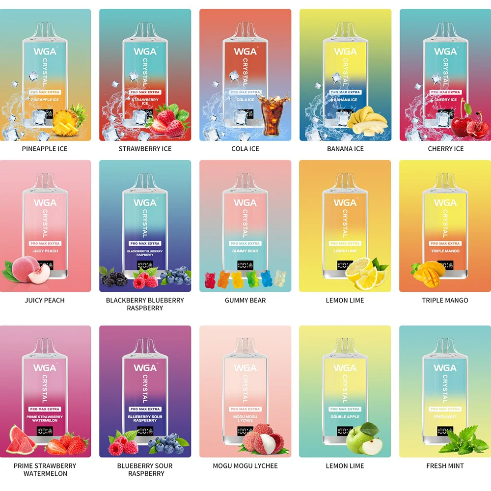 Box of 10 WGA Crystal Pro Max Extra 15000 Vape-650mAh Battery. Multiple Nicotine 9 Flavors