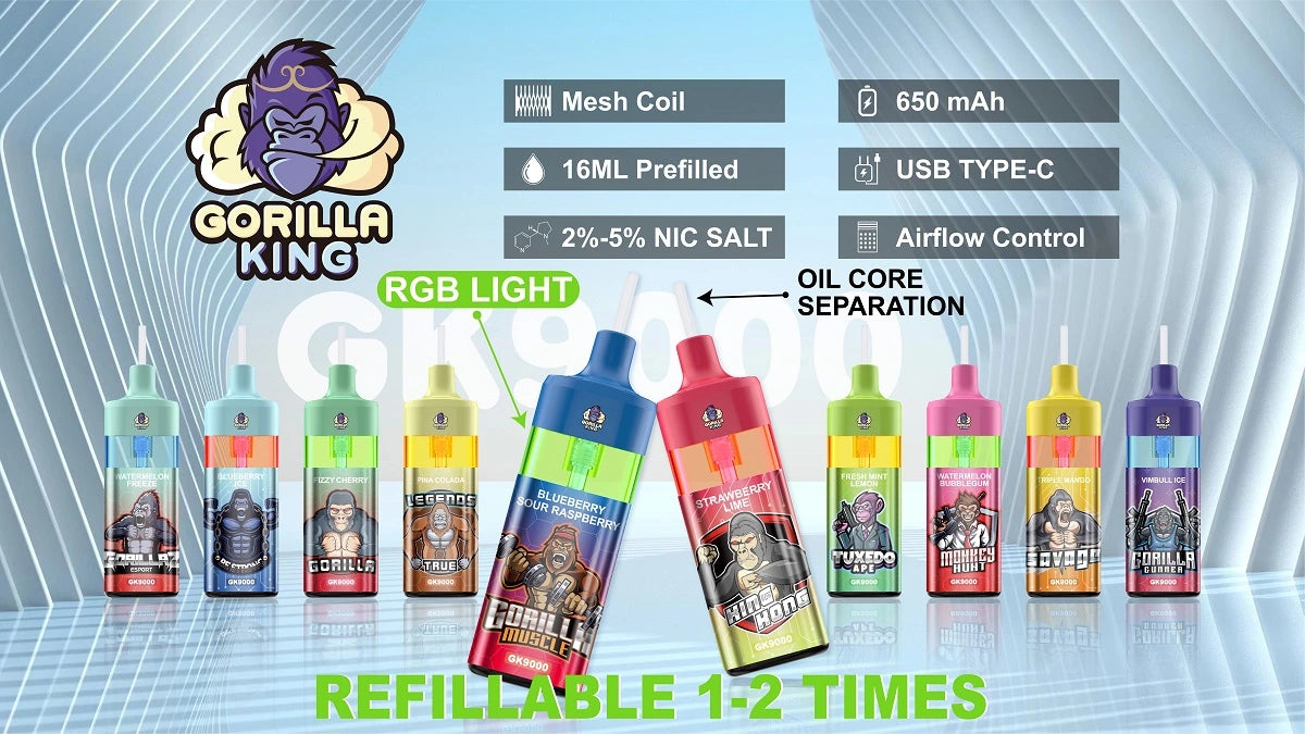 Reymont Gorilla King 9000 Puffs bood best-bejgħ bull lush ice tyson evo dc2500 70k sd vape 100000 atomizer vape