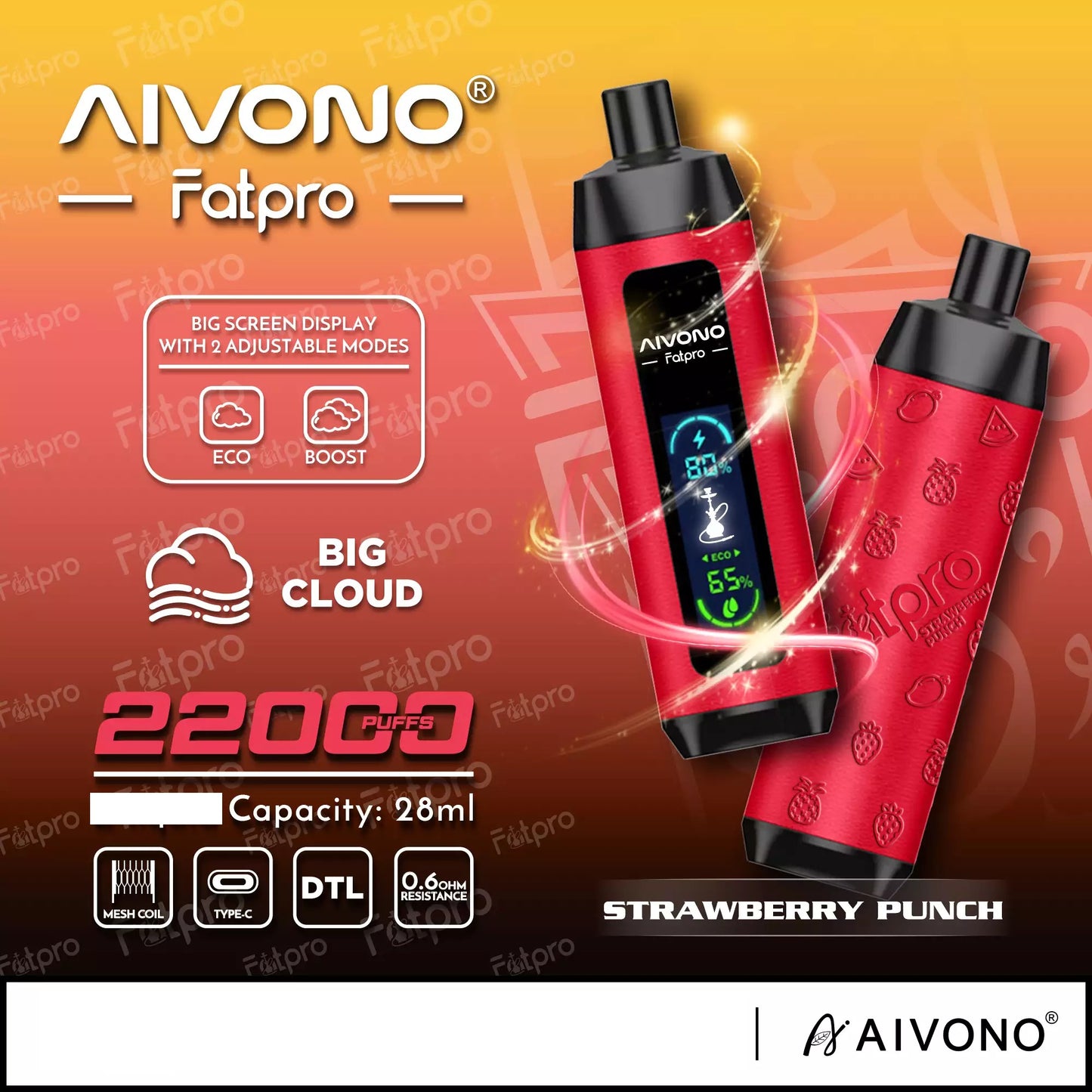 AIVONO Fatpro 22000 Puffs Hookah Digital Screen Bulk Buy Rechargeable Disposable Vapes Wholesale