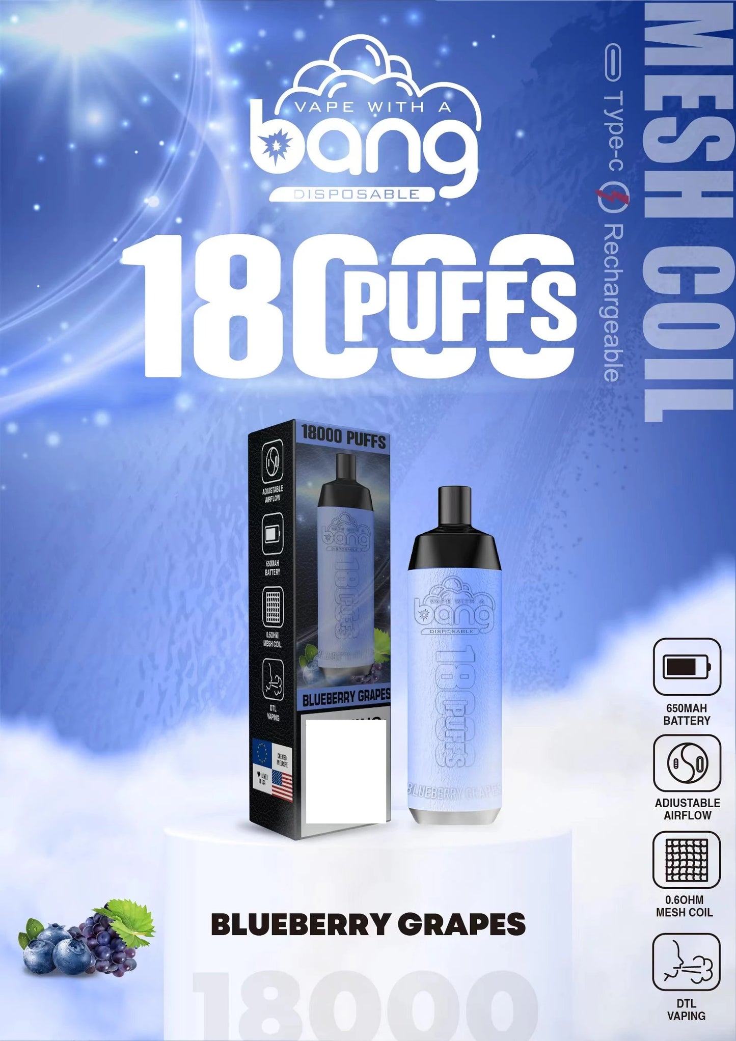 BANG Crown Bar 18000 Puffs Bulk Buy Rechargeable Disposable Vapes Wholesale