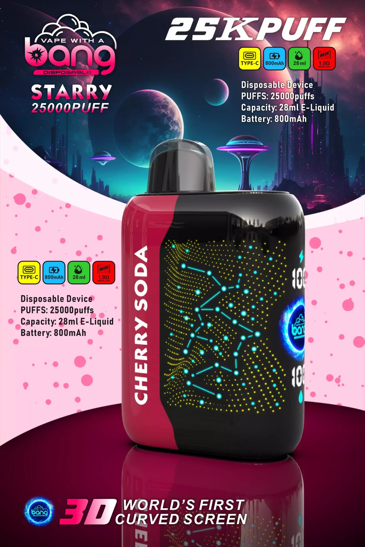 BANG Starry 25000 Puffs 3D Curved Screen Bulk Buy Rechargeable Disposable Vapes Wholesale