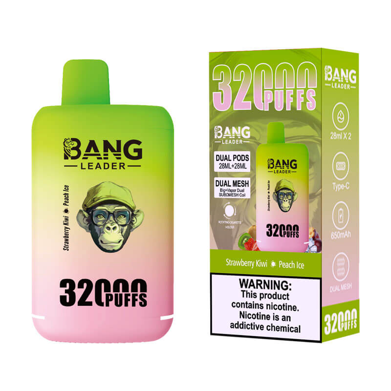 Bang Leader 32000 Puffs Disposable Vape (0% to 5% Nicotine) - Dual Pods, 26ml+26ml E-Liquid 650mah Type-C Rechargeable 18 Flavors
