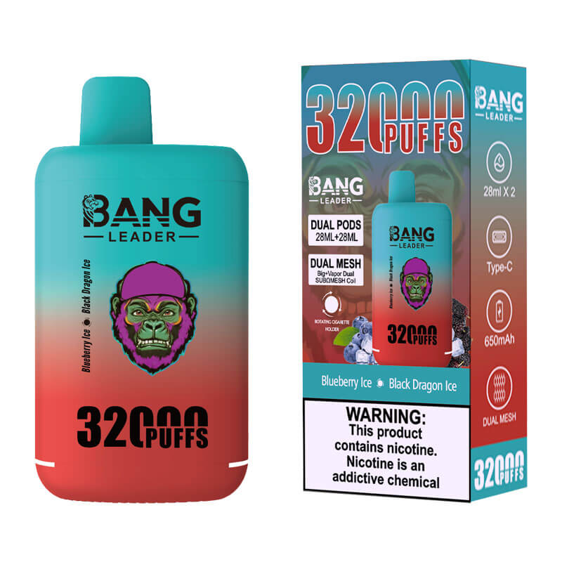 Bang Leader 32000 Puffs Disposable Vape (0% to 5% Nicotine) - Dual Pods, 26ml+26ml E-Liquid 650mah Type-C Rechargeable 18 Flavors