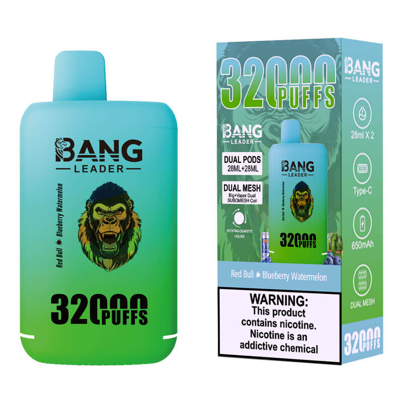 Bang Leader 32000 Puffs Disposable Vape (0% to 5% Nicotine) - Dual Pods, 26ml+26ml E-Liquid 650mah Type-C Rechargeable 18 Flavors