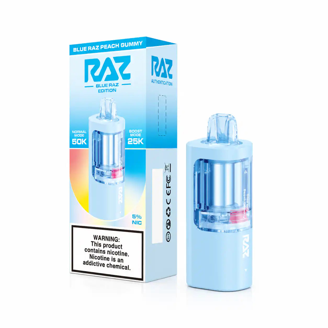 Blue Raz Peach Gummy - RAZ Vue 50K Disposable Pod