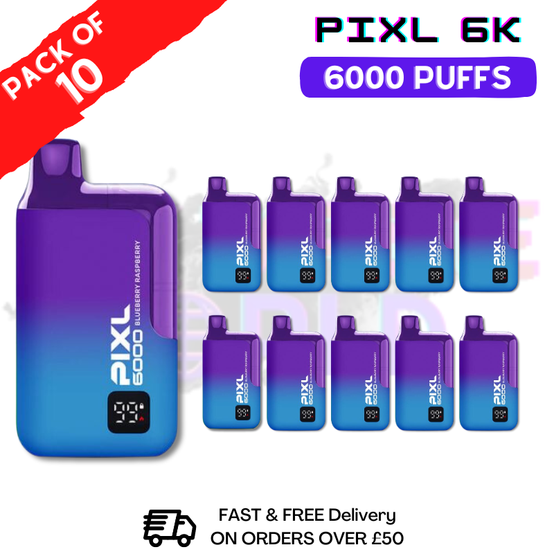Pixl 6000 6K Puff, Blaubeere-Himbeere, 10er-Packung – NUR 74,99 £