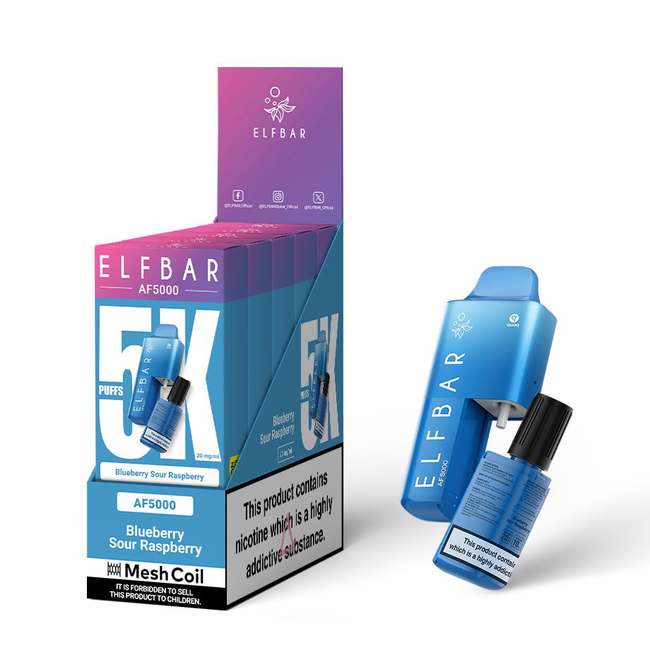 Packung mit 5 ELF Bar AF5000 Vape Kits (wiederaufladbar)