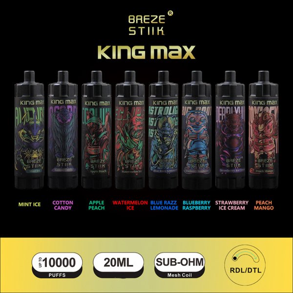 Breze Stiik Kingmax 10000 Puffs Disposable Vape – 20ml. Mesh Coil. Adjustable Airflow