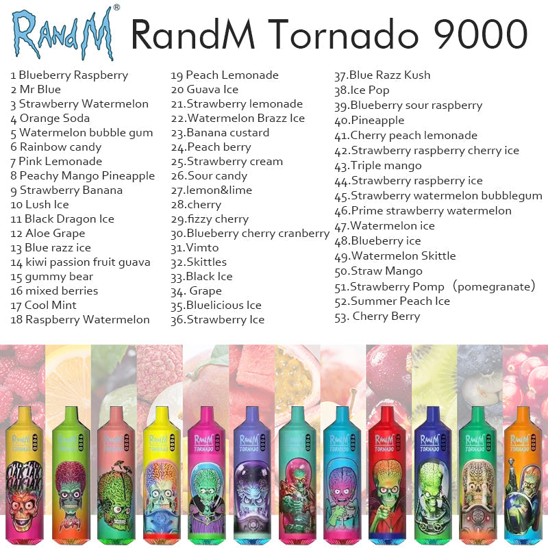 RANDM TORNADO 9000 Disposable Vape Wholesale,850 mAh 18 ML 50 Flavors