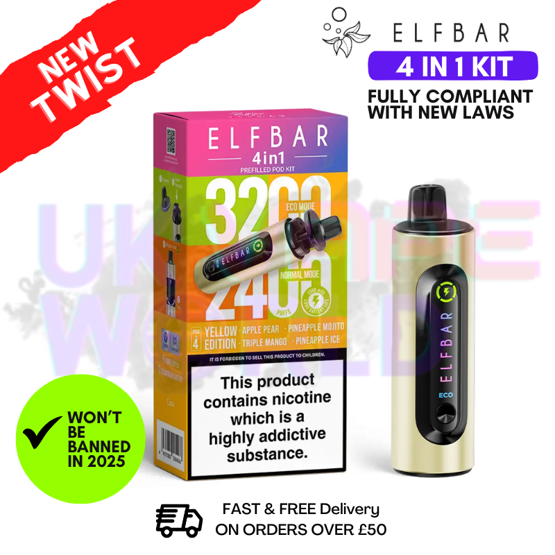 Yellow Edition Elf Bar 3200 & 2400 Puff (4 in 1) Prefilled Pod Kit