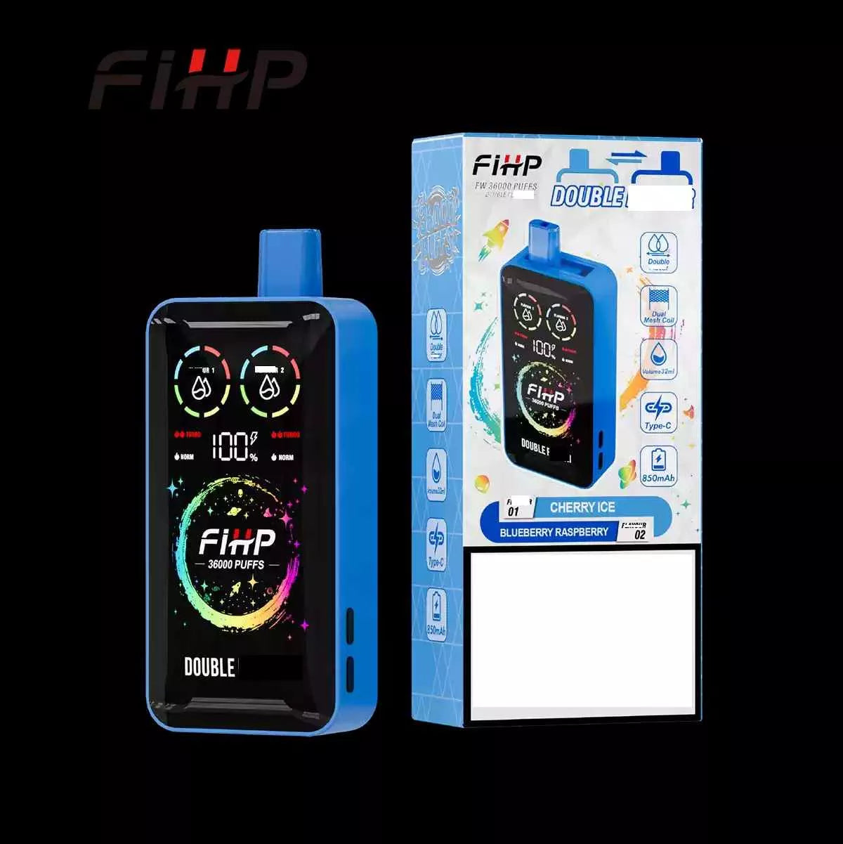 FIHP 36000 36K Puffs Double Tastes Disposable Vape Dual Mesh Coil Full LED Display Wholesale