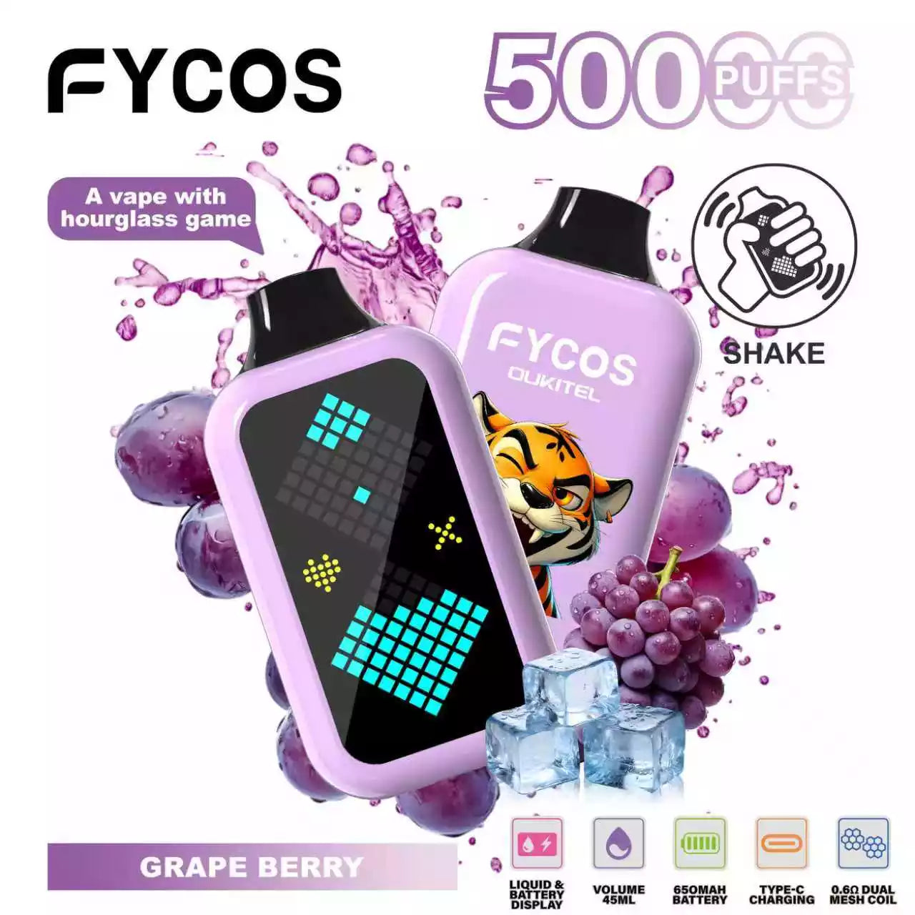 FYCOS Player 50K 50000 Puffs Disposable Vapes Wholesale Supply LED Display Dual Mesh Coil