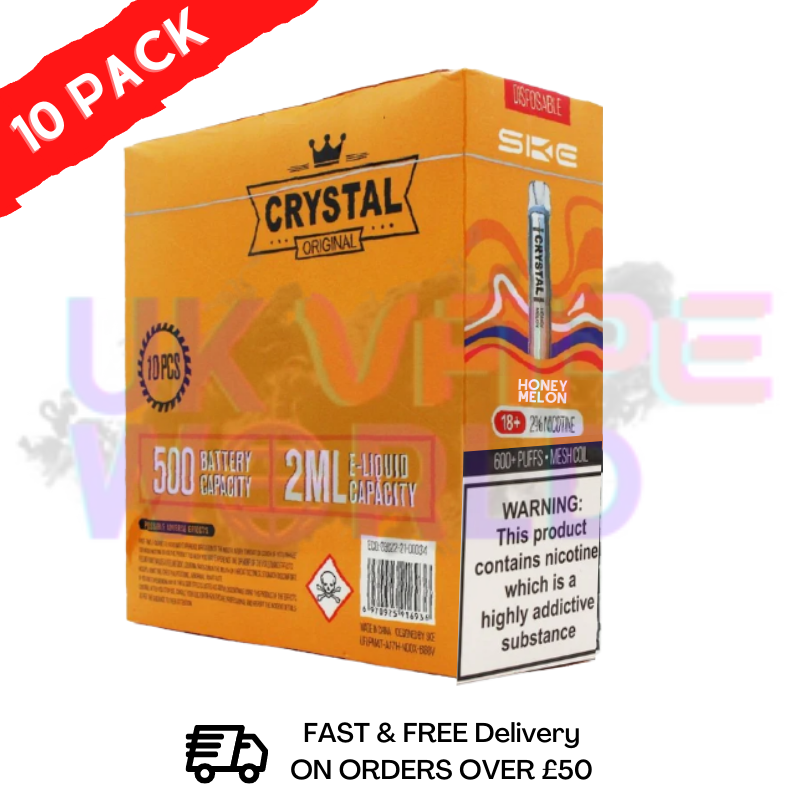 Honigmelone - Crystal Bar Puffs 600 SKE Schachtel mit 10 Stück - 26,99 £