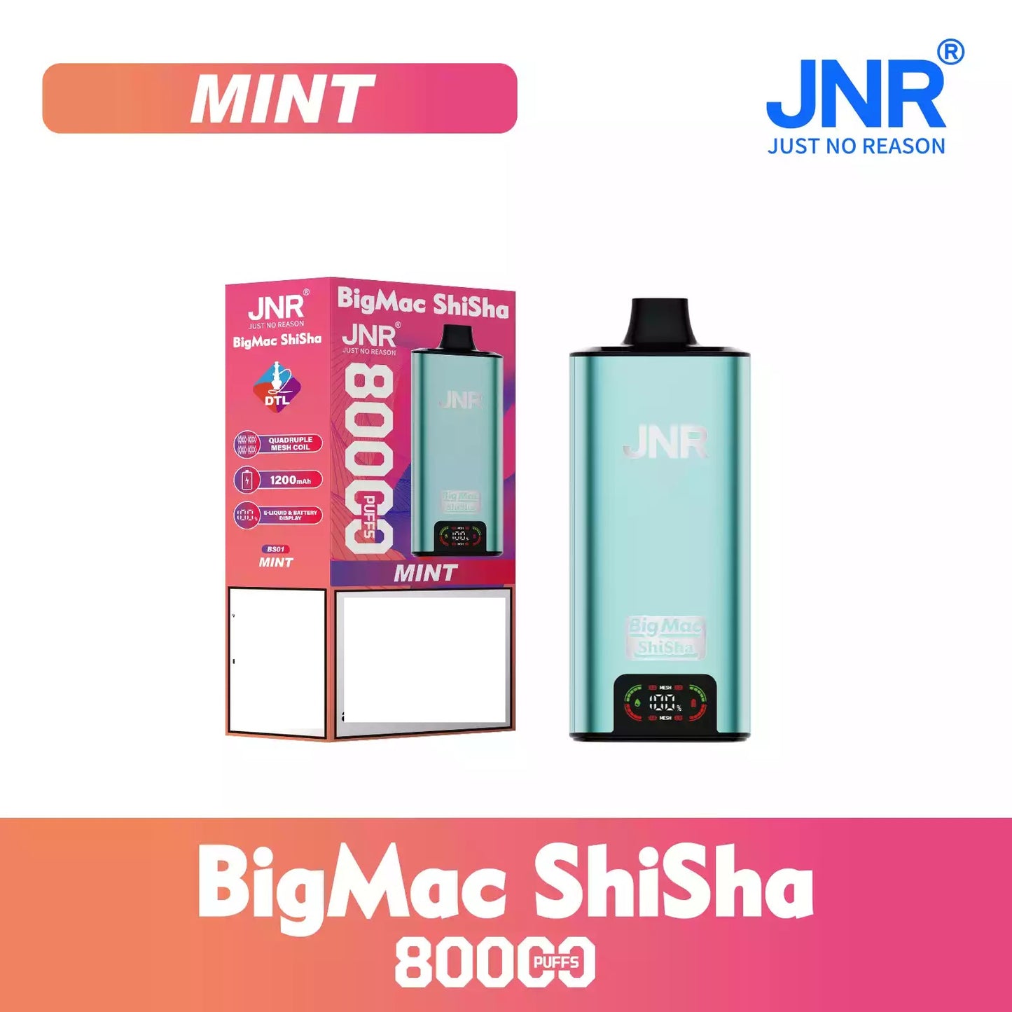 JNR BIG MAC Shisha 80K 80000 Puffs Big Cloud Disposable Vape Wholesale Bulk Buy Smart Display