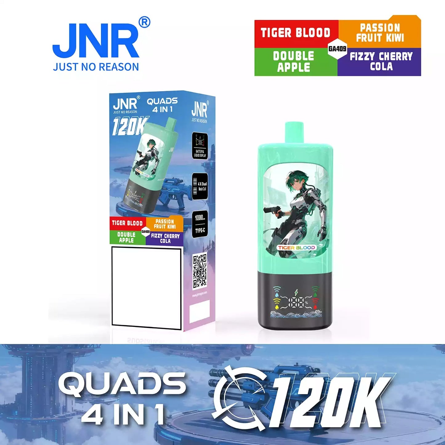 JNR QUADS 4IN1 120K 120000 Puffs Big Cloud Wholesale Rechargeable Disposable Vape Smart Display Bulk Buy