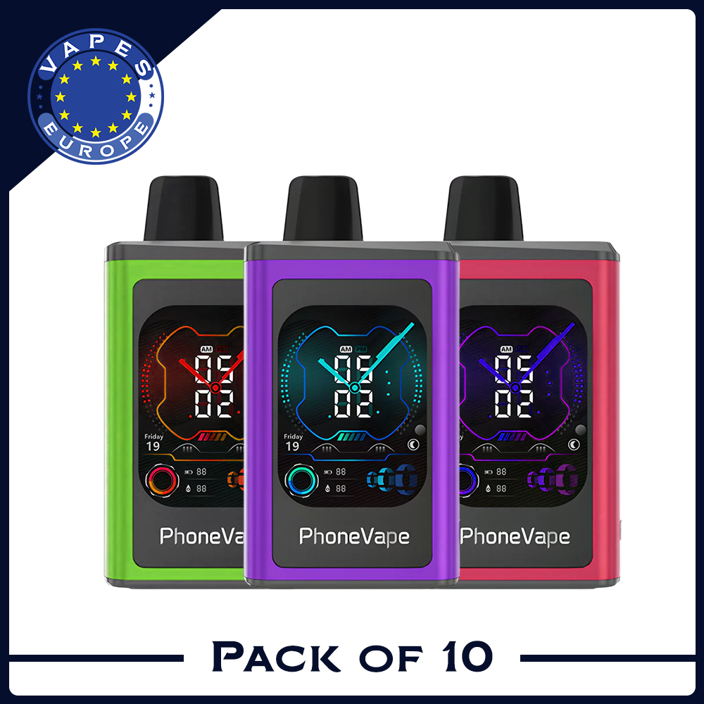 JNR Phone Vape 30000 Puffs (Box of 10) Latest Smart 20mg Nicotine 19ML 1000 mAh Battery 10 Flavors Disposable Vape