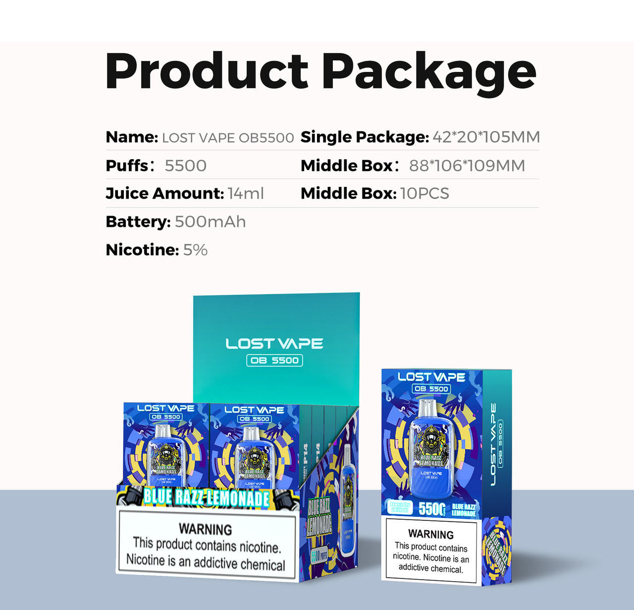 Blue Razz Lemonade Lost Vape OB5500