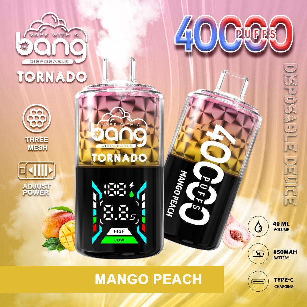 Bang Tornado 40000 Puffs Disposable Vape – 850mAh Battery, 40ml E-liquid, Multiple Nicotine 12 Flavors