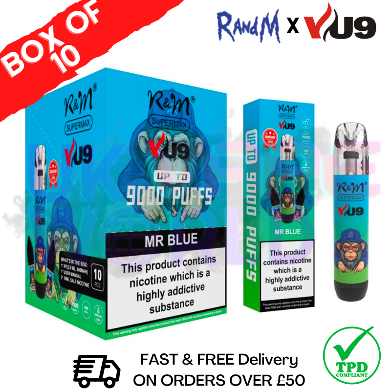 MR BLUE RandM 9K SuperMAX 9000 Puff Bar R and M Pack Of 10