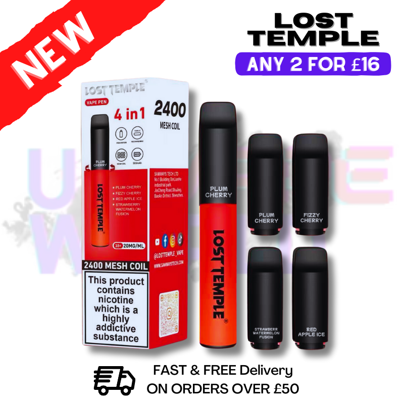 Lost Temple 2400 Puff Bar 4-in-1 Einweg-Vape-Pen-Set
