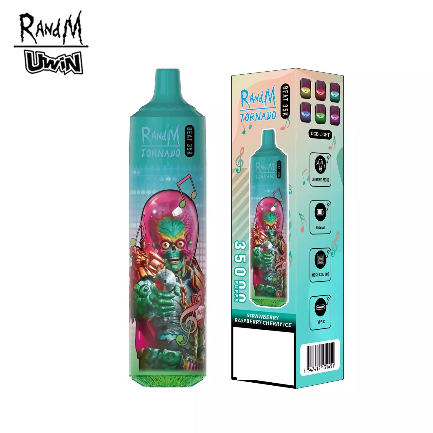 RandM Uwin Tornado Beat 35000 Puffs Music Device RGB Lights Bulk Buy Rechargeable Disposable Vapes Wholesale