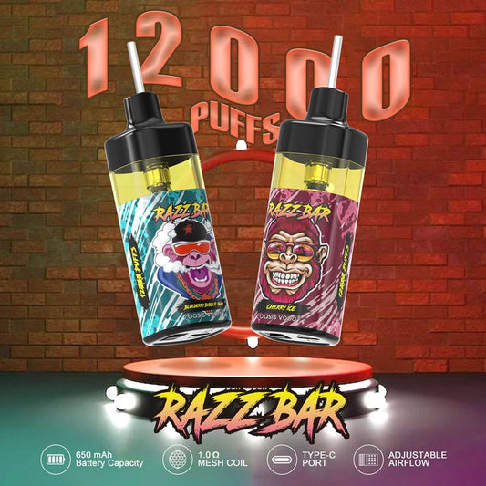 RAZZ BAR 12000 Puffs - 22mL, 5% Nic Salt, 16 Flavors, Refillable
