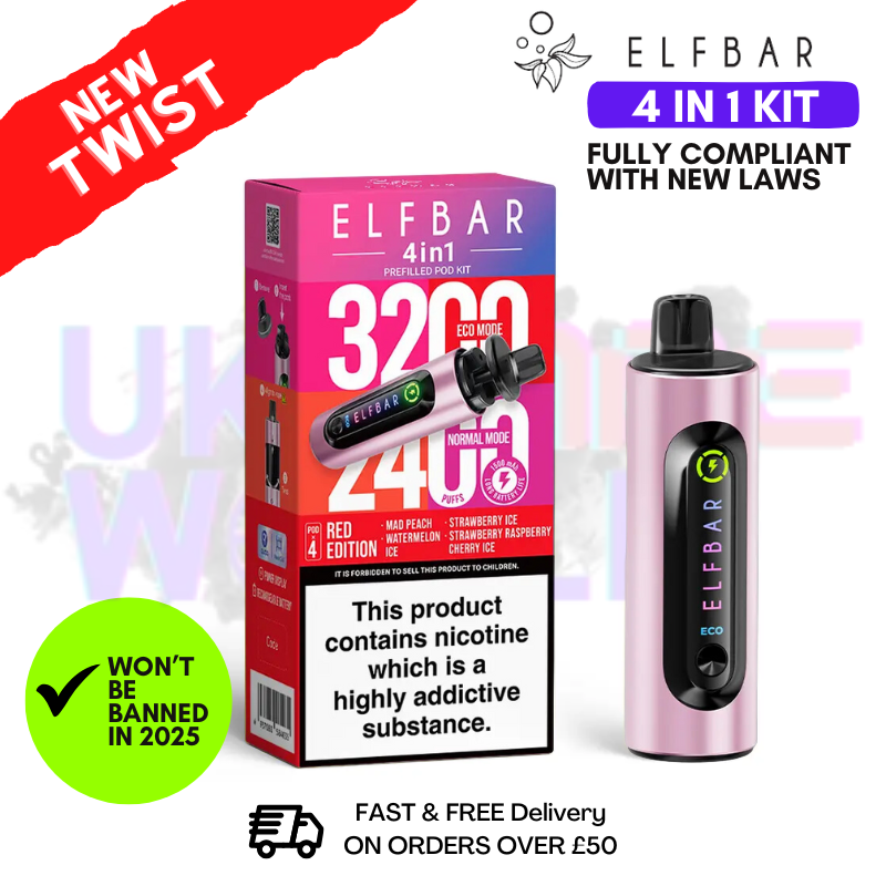 Elf Bar Red Edition 3200 & 2400 Züge (4 in 1) Vorgefülltes Pod-Set