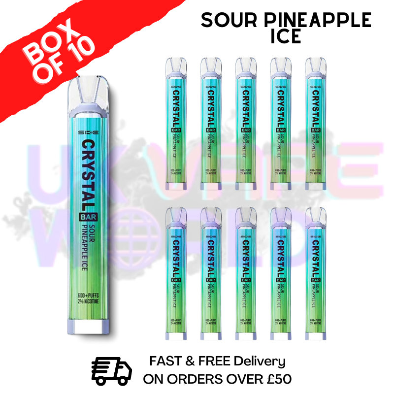 Saure Ananas ICE - Crystal Bar Puffs 600 SKE Schachtel mit 10 Stück - 26,99 £