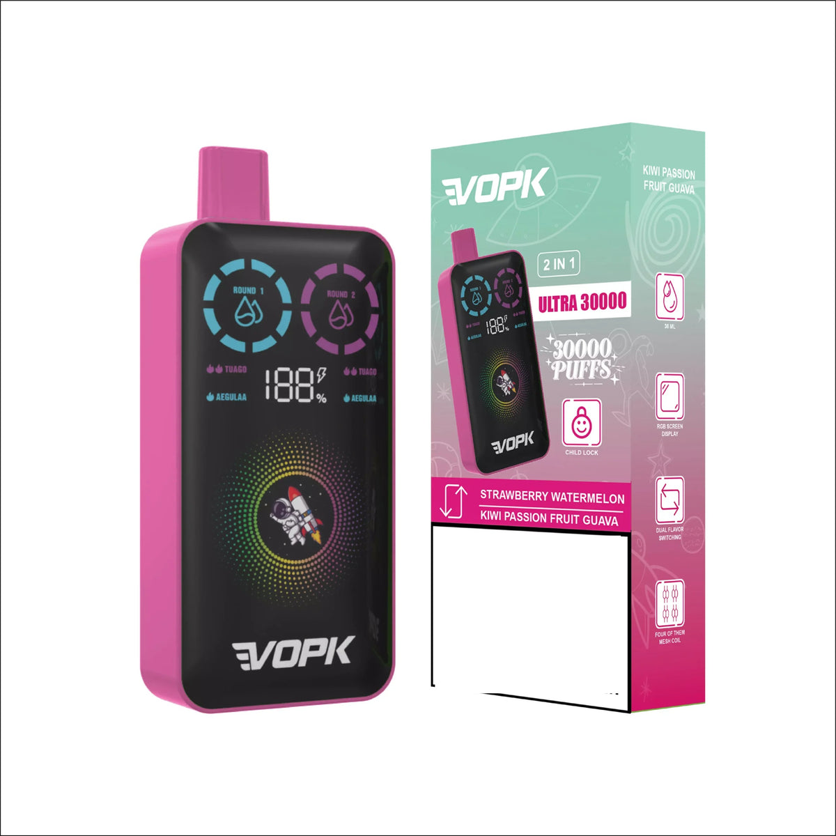 VOPK ULTRA 30000 Puffs Double Tastes Digital Screen Bulk Buy Rechargeable Disposable Vapes Wholesale
