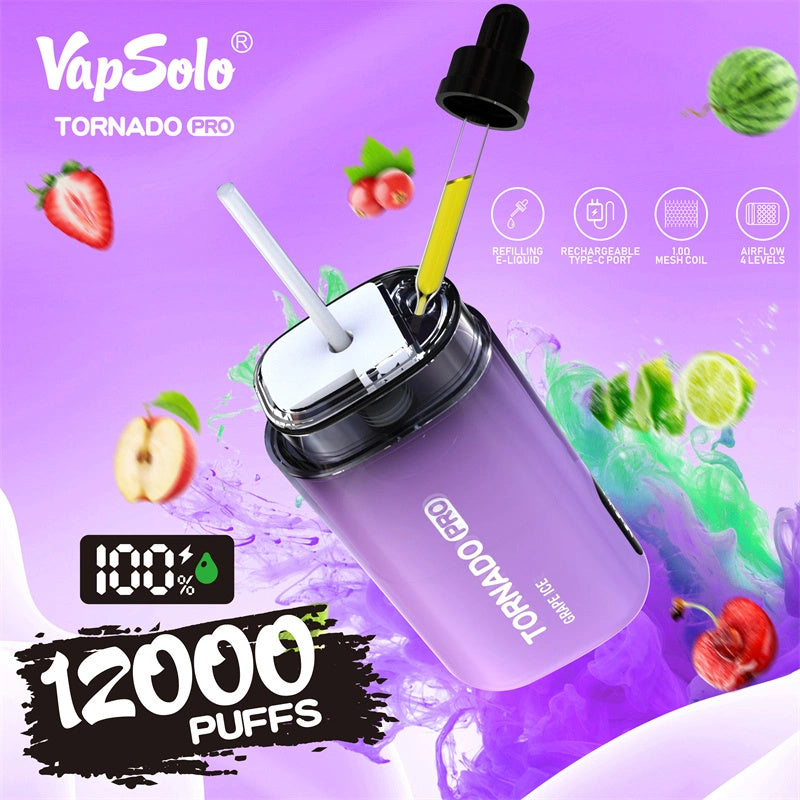 12000 Puffs Disposable Vape - Rechargeable, 10 Flavors, Mesh Coil