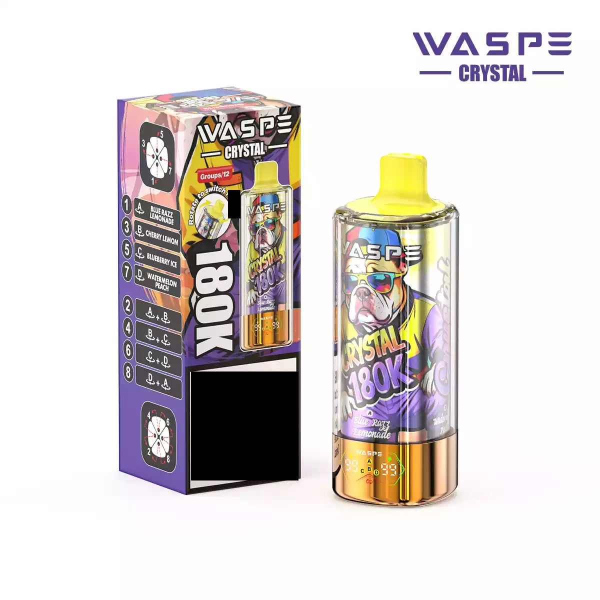WASPE 8-in-1 Taste Crystal 180000 Puffs 180K Disposable Vapes Wholesale Bulk Buy Rechargeable LED Screen