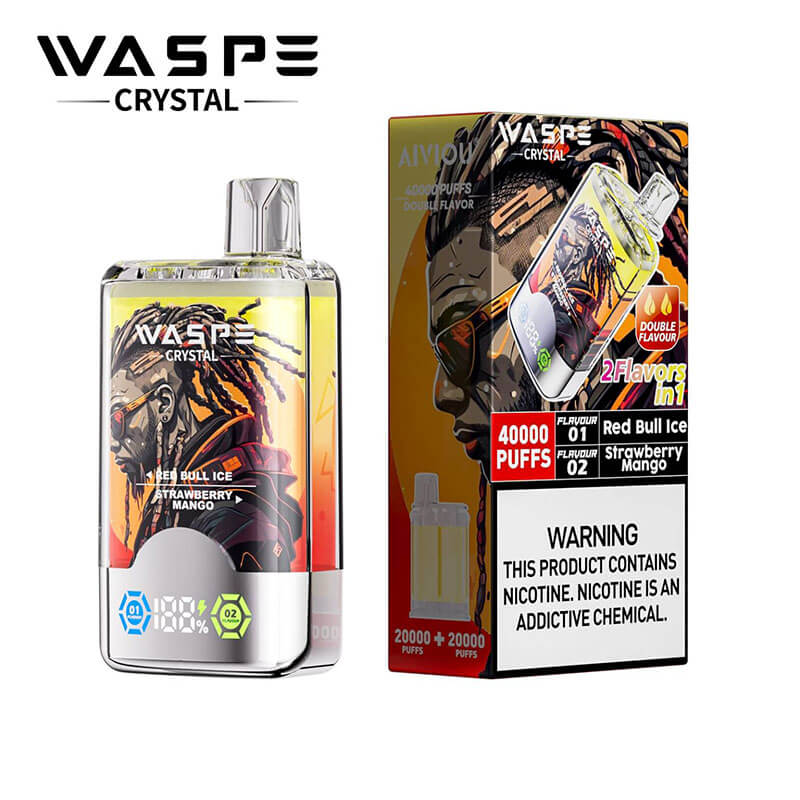 WASPE Crystal E-Zigarette für 40.000 Züge – 32 ml E-Liquid, 0–5 % Nikotin, 12 Dual-Aromen