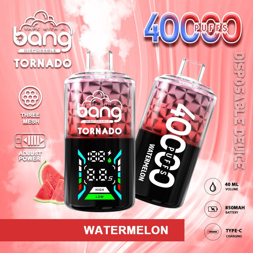 Bang Tornado 40000 Puffs Disposable Vape – 850mAh Battery, 40ml E-liquid, Multiple Nicotine 12 Flavors