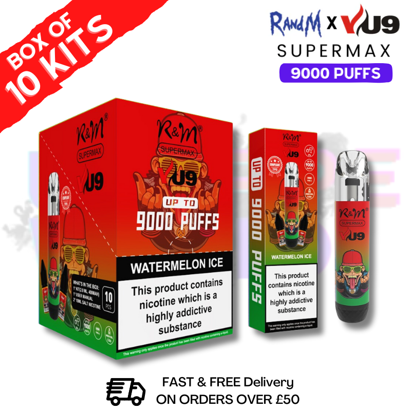Watermelon Ice RandM 9K SuperMAX 9000 Puff Bar R und M 10er-Packung