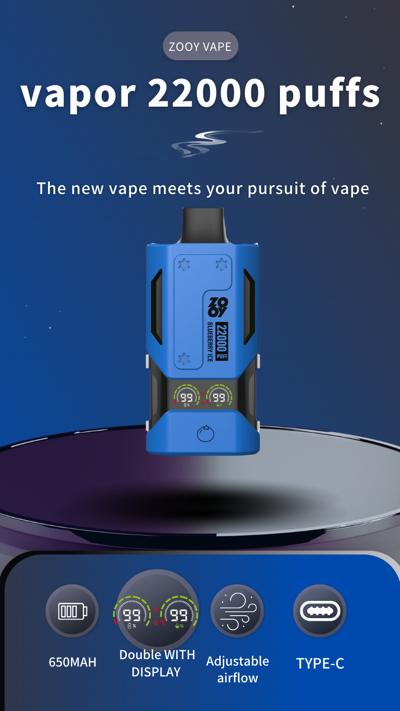 Zooy Vape Vapor 22000 Puffs 22k Disposable Wholesale E Cigarette With Dual Led Screen