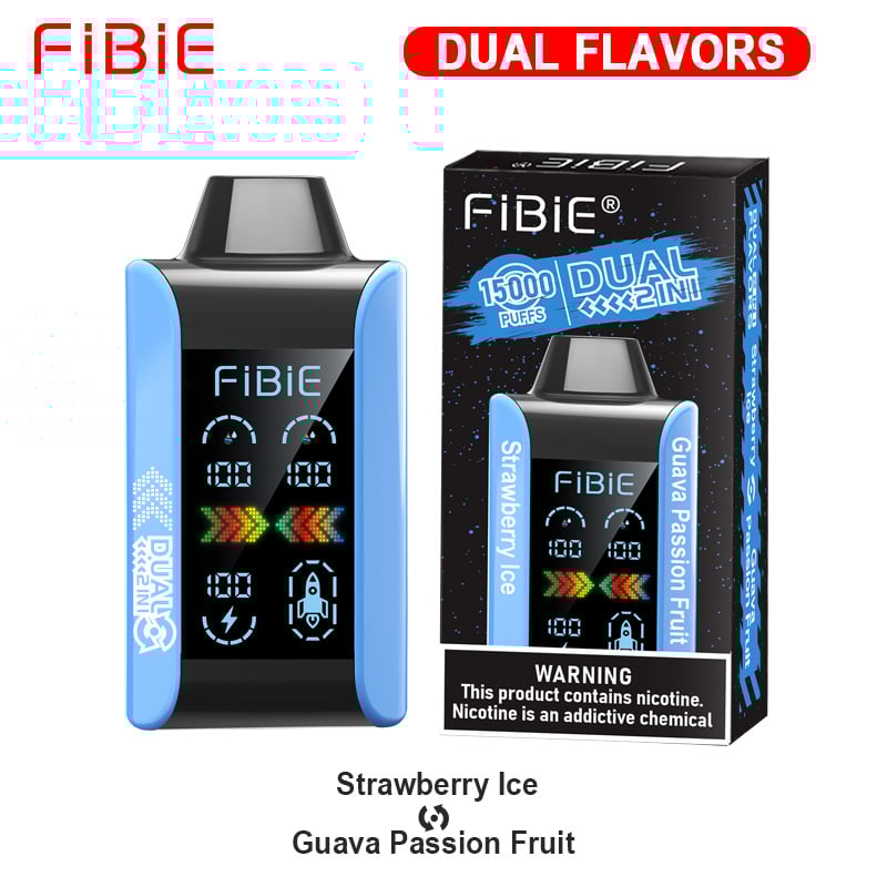 STRAWBERRY ICE & GUAVA PASSION FRUIT -FIBIE 15000 Dual Flavors Disposable Vapor Wands(15000 PUFFS)