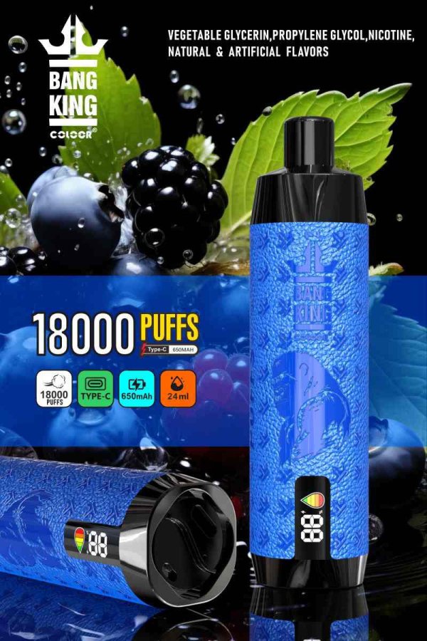 Bang King 18000 Puffs Dtl Disposable Vape Shisha Led Displays E-Cigarettes Vapers 18k Puff-650mAh Battery. 24ml E-liquid. Multiple Nicotine 12 Flavors