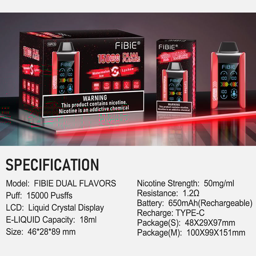 PINEAPPLE ICE & LEMON BERRY -FIBIE 15000 PUFFS Dual Flavors Disposable Vapor Wands(15000 PUFFS)