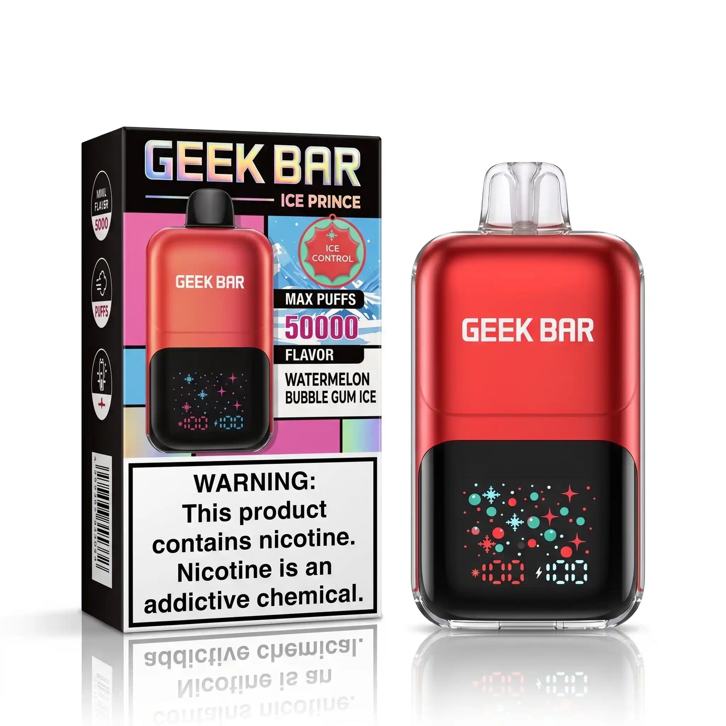 Watermelon Bubblegum Ice - Geek Bar Ice Prince 50K Disposable Vape