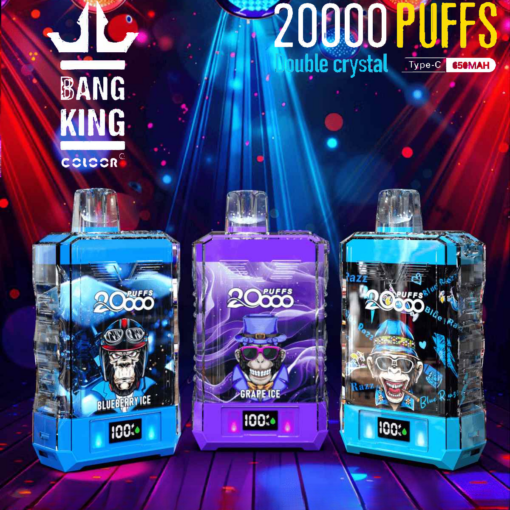 Bang King Box Double Crystal 20000 Puff 20k Display Screen Disposable Electronic Cigarette Vape-850mAh Battery. 40ml E-liquid. Multiple Nicotine 12 Flavors